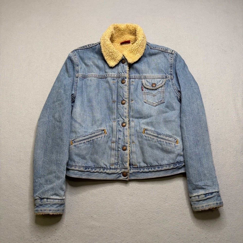Levi's Denim Trucker Jacket‎ Kids Junior Medium Blue Sherpa Lined Y2K Vintage